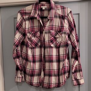 Croft & Barrow Pink and Gray Plaid Flannel Shirt